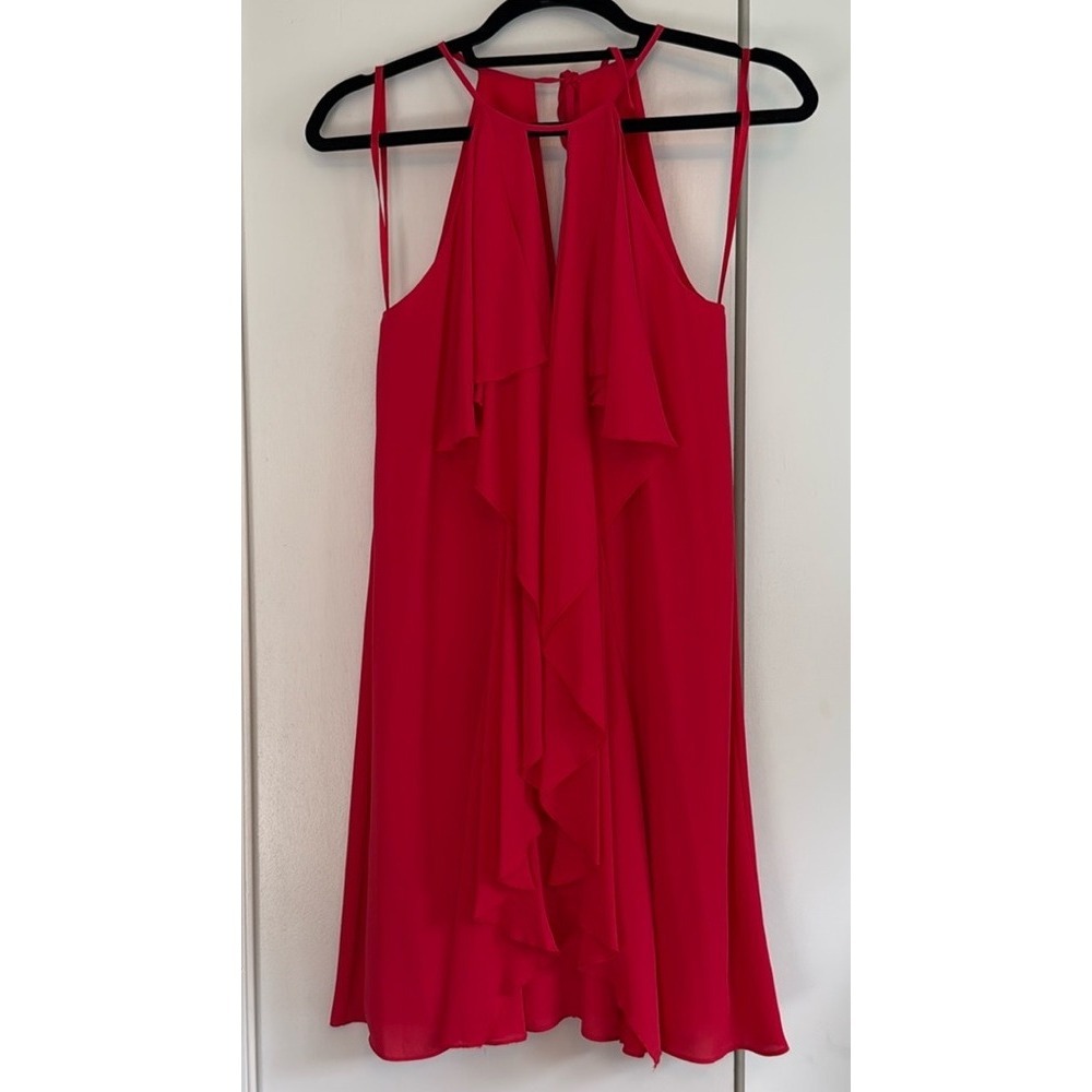 BCBGMAXAZRIA Red Ruffle Halter Neck Cocktail Party Dress XXS